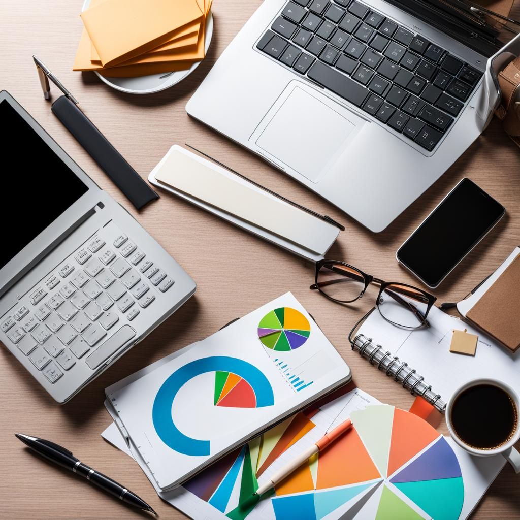 Laptop with Trend Chart and Phone with Pie Chart