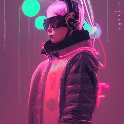 Cyberpunk Operator Girl Portrait with Japanese Ornaments