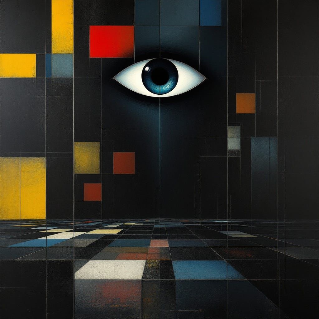 Surrealist Masterpiece: All-Seeing Eye in Dark Landscape