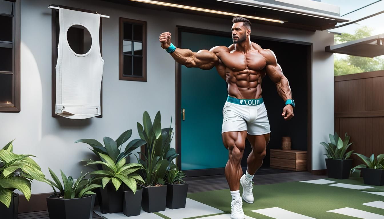 Muscular Man Jumps Rope: Hyper-Detailed Concept Art