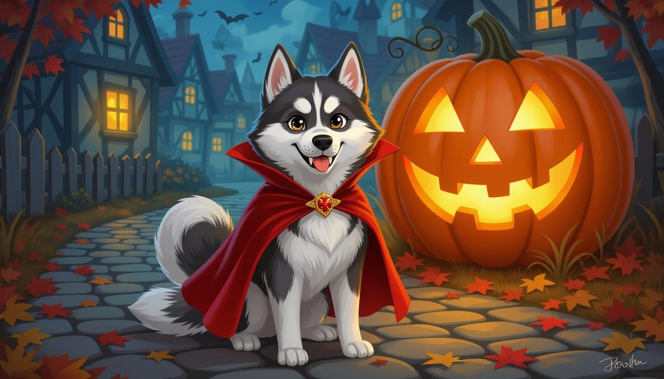 Dapper Husky Vampire in Autumn Village
