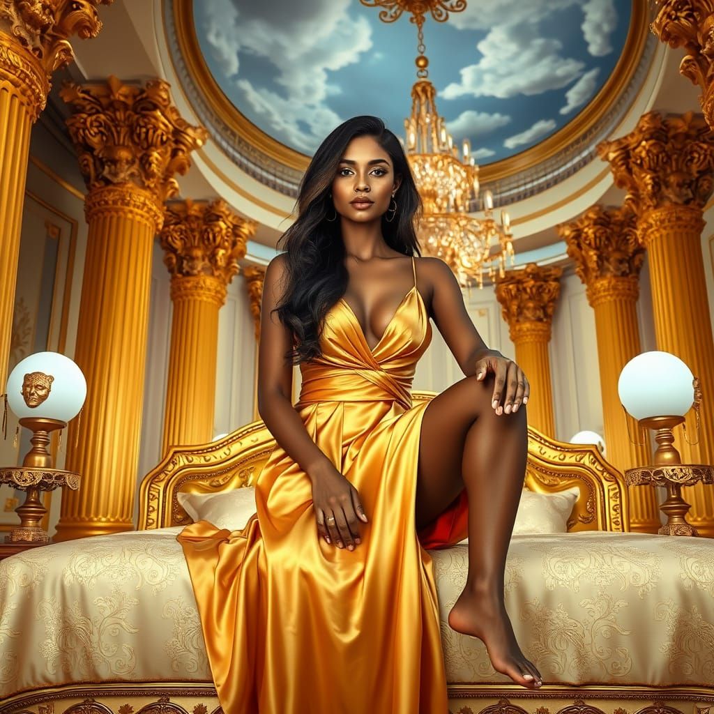 Regal Assam Woman in Gold Gown