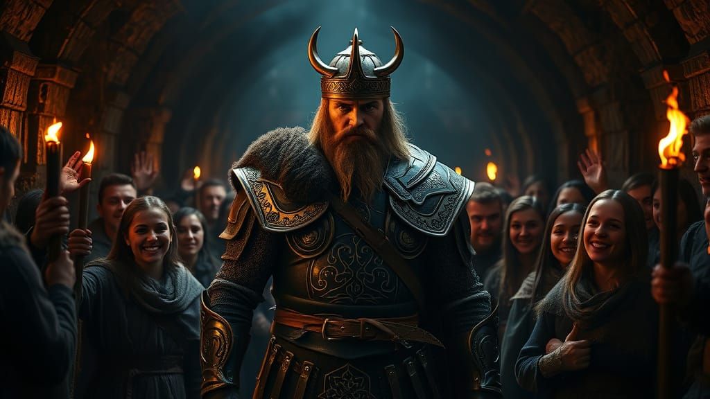 Heroic Viking Warrior in Mystical Dungeon, Freeing Captives ...