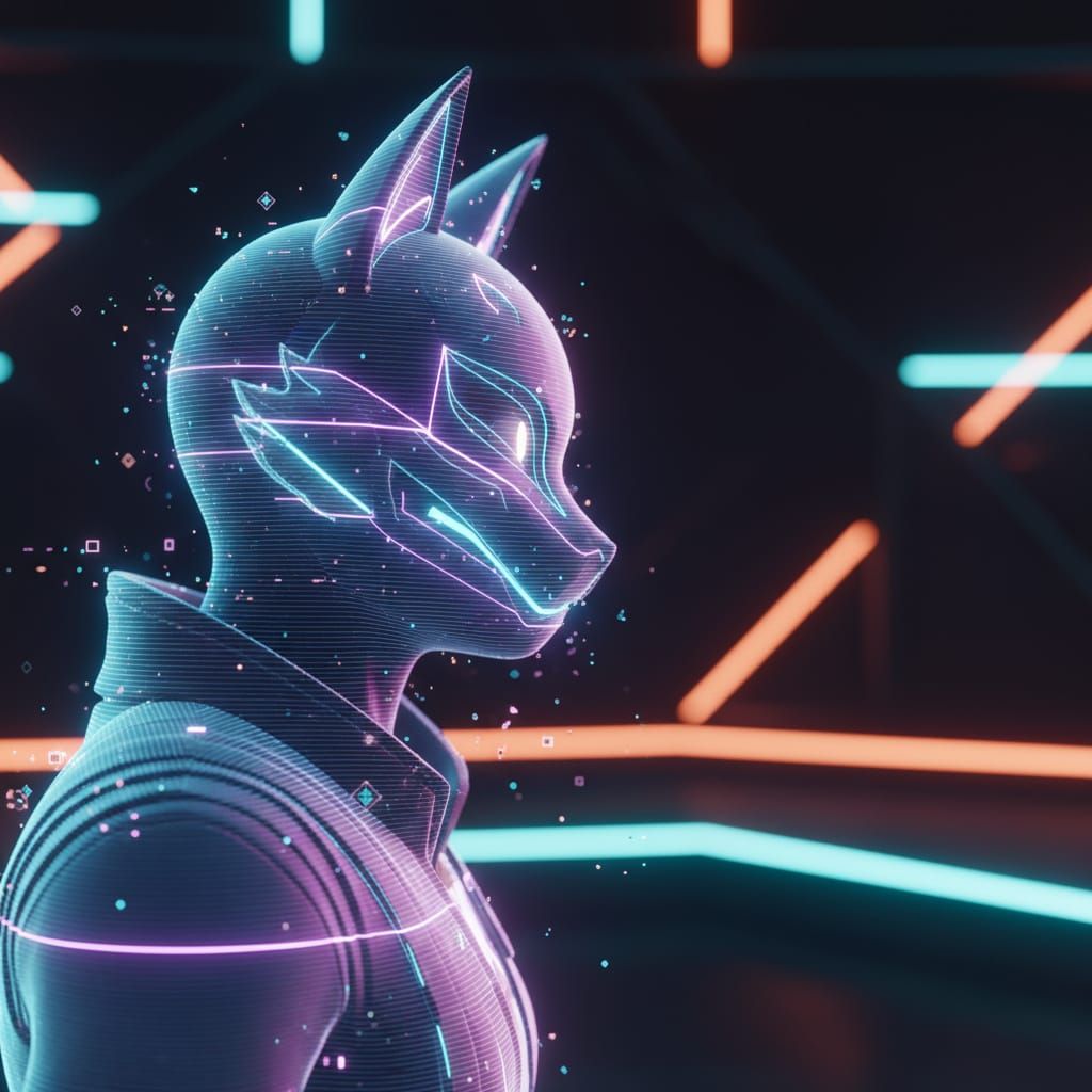 Fortnite Character Hologram with Neon Sci-Fi Glow