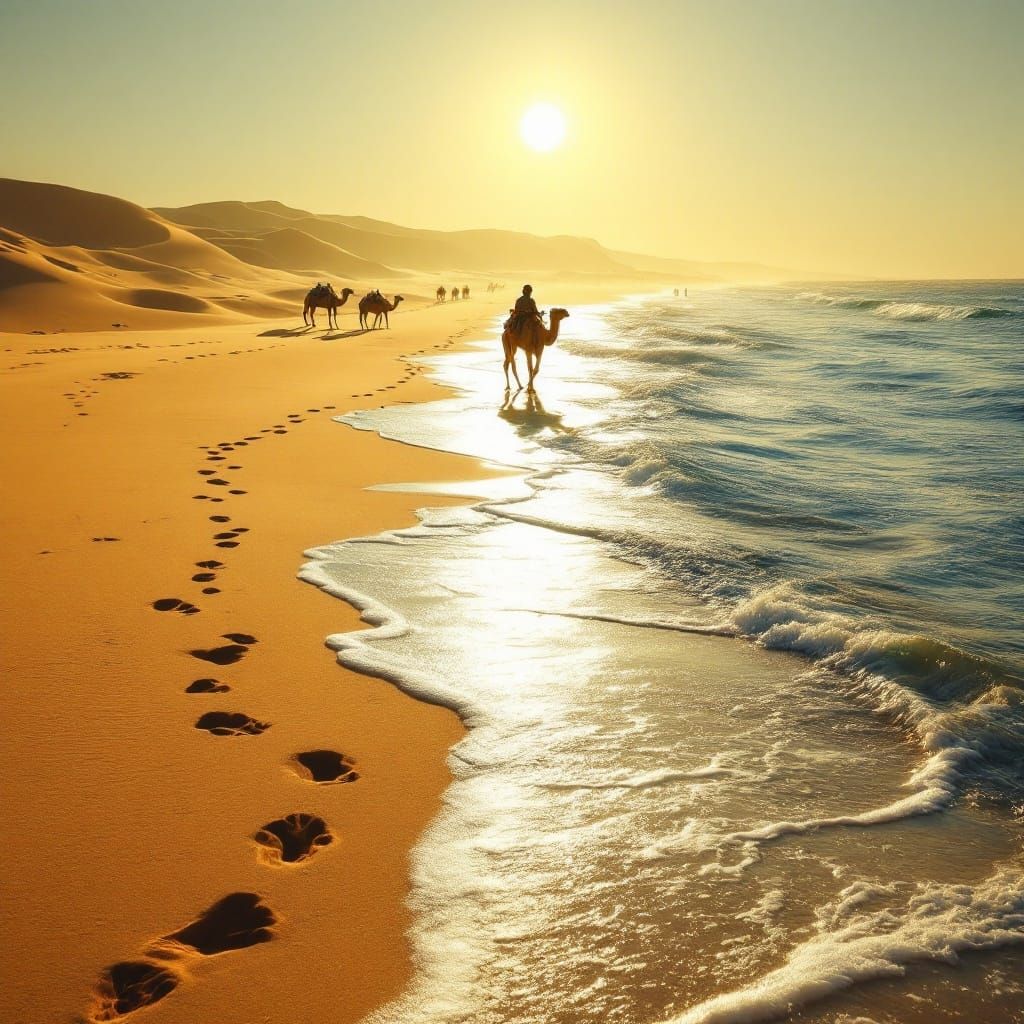 Desert Dunes Transform into Ocean Waves in Dreamlike Style
