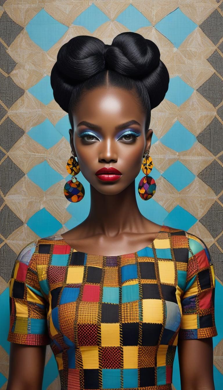 Intricate Portrait with Woven Textile Elements