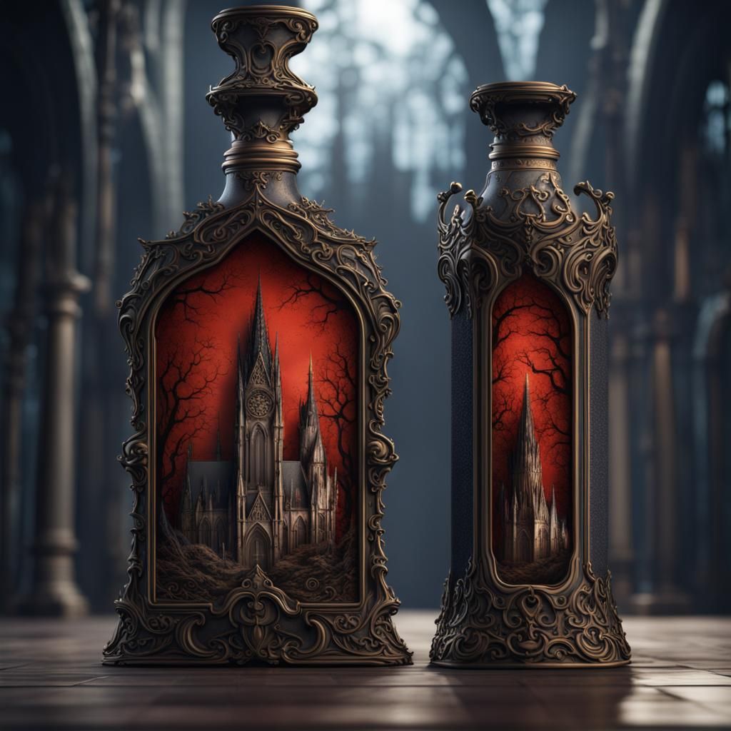 Detailed Gothic Cologne Bottle Concept Art