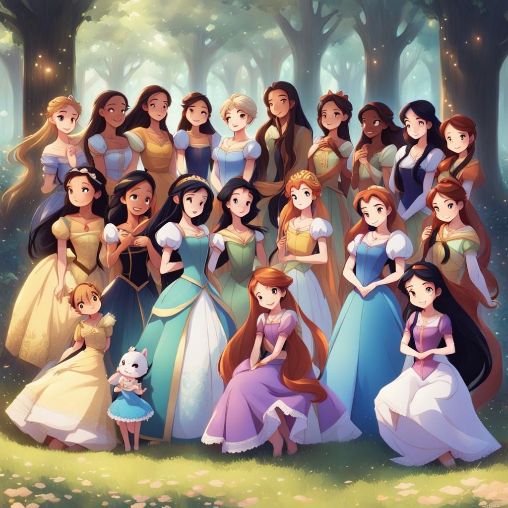 Disney Princesses Together in Anime Style