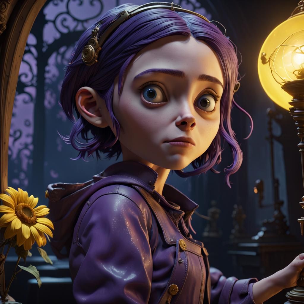 Coraline in Dark Fantasy Style, 8k Resolution