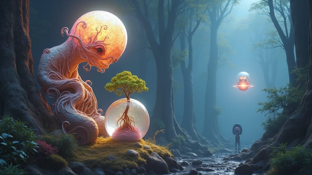 Glowing Alien Structure with Fibonacci Spiral Design