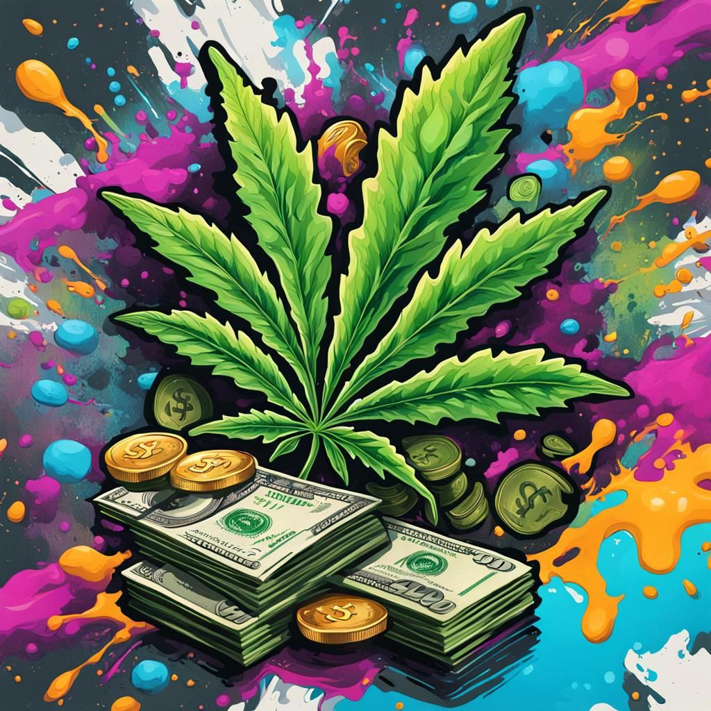 Cannabis and Money Design in Graffiti Art Style