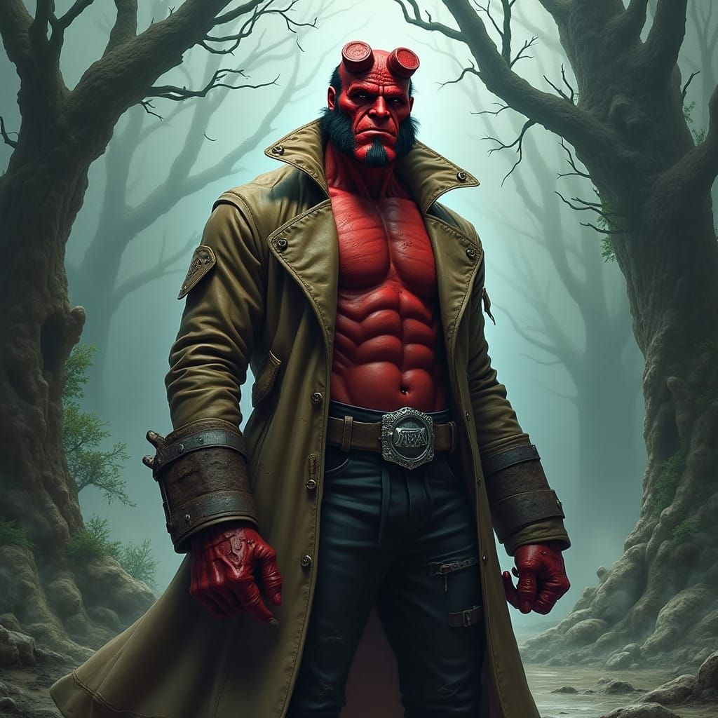 High Fantasy Hellboy in Mystical Realm