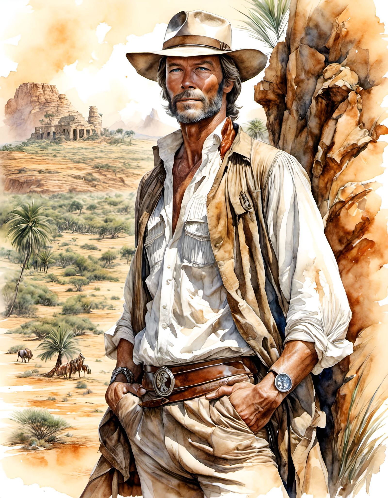 Richard Chamberlain as Allan Quatermain in Watercolor
