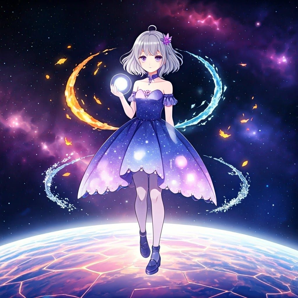 Cosmic Goddess on Crystal Planet in Manga Style