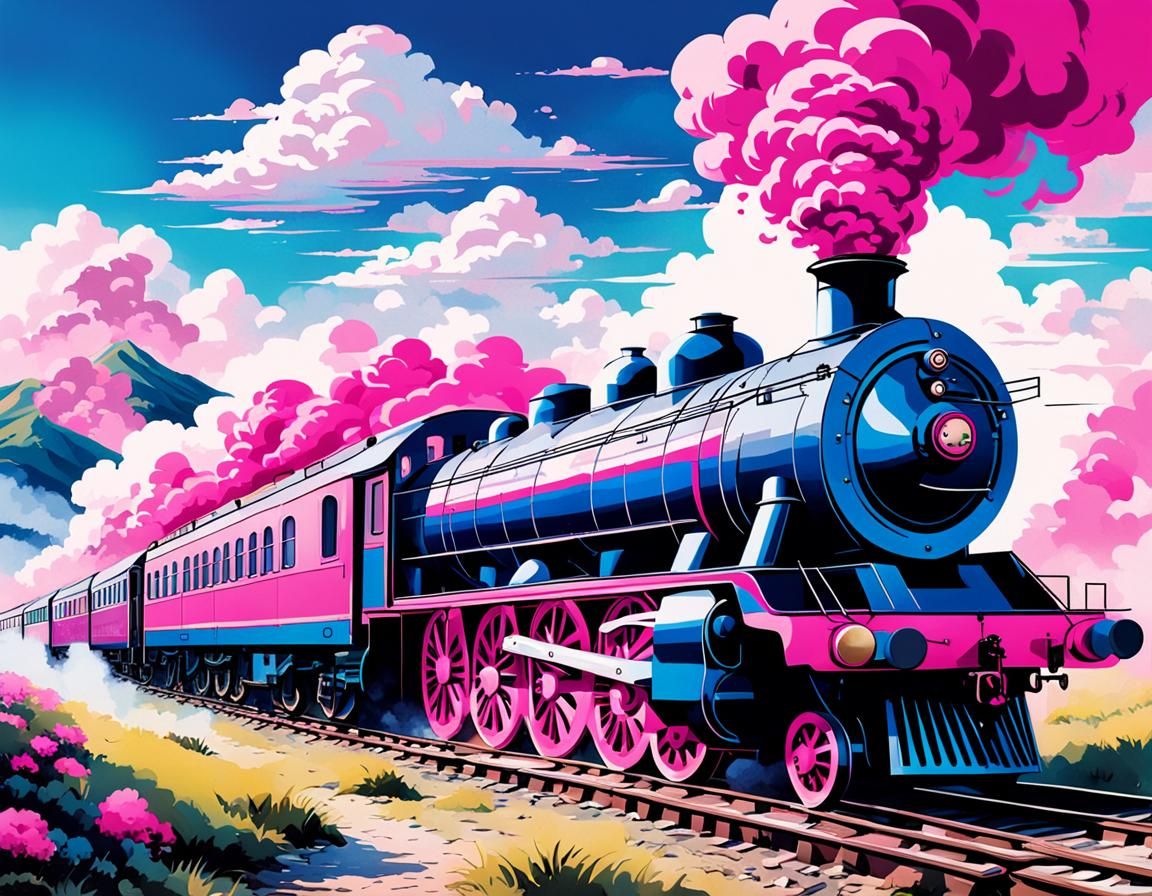 Hot Pink Orient Express Train with Blue Smoke