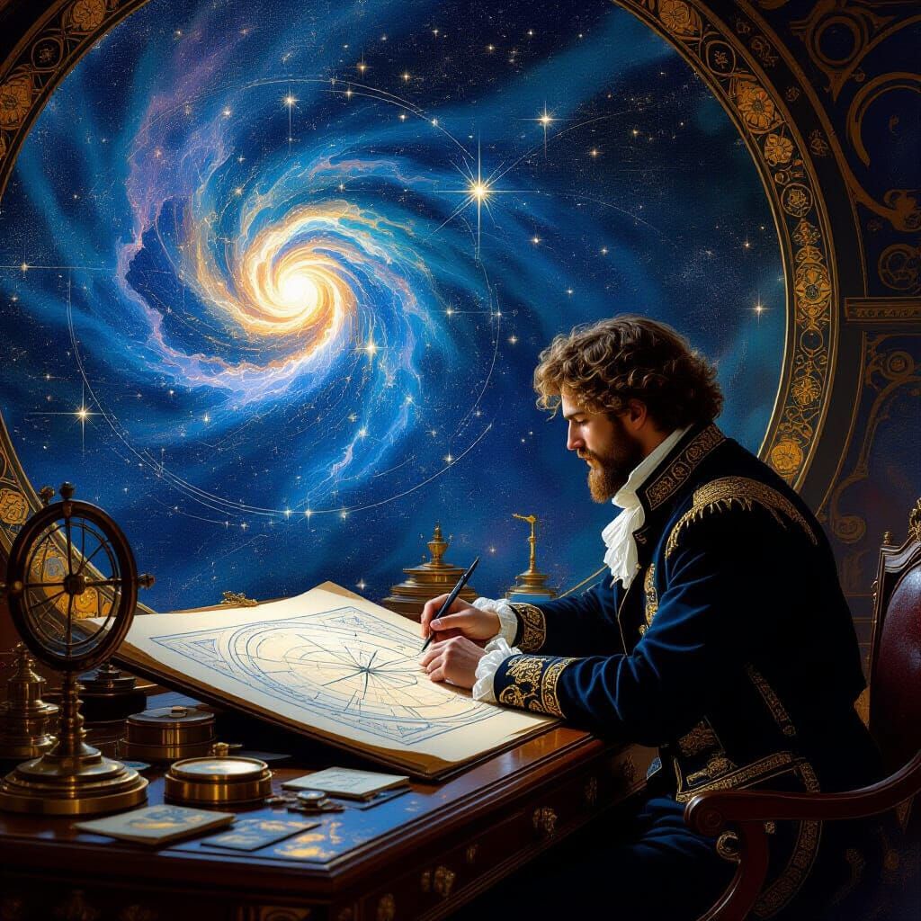 Celestial Cartographer Mapping Constellations on Cosmic Char...