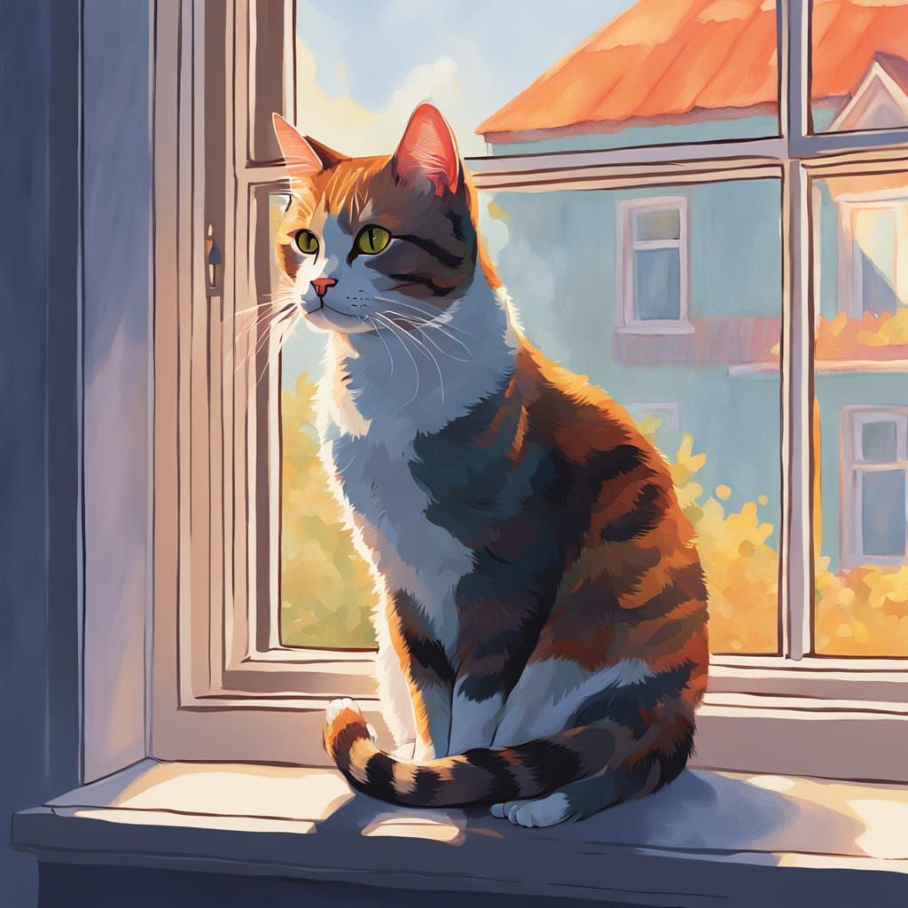 Vibrant Feline Portrait in Whimsical Digital Style