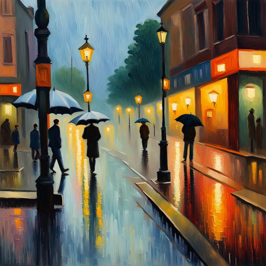 Rainy Day Introspection: An Expressionist Oil Painting