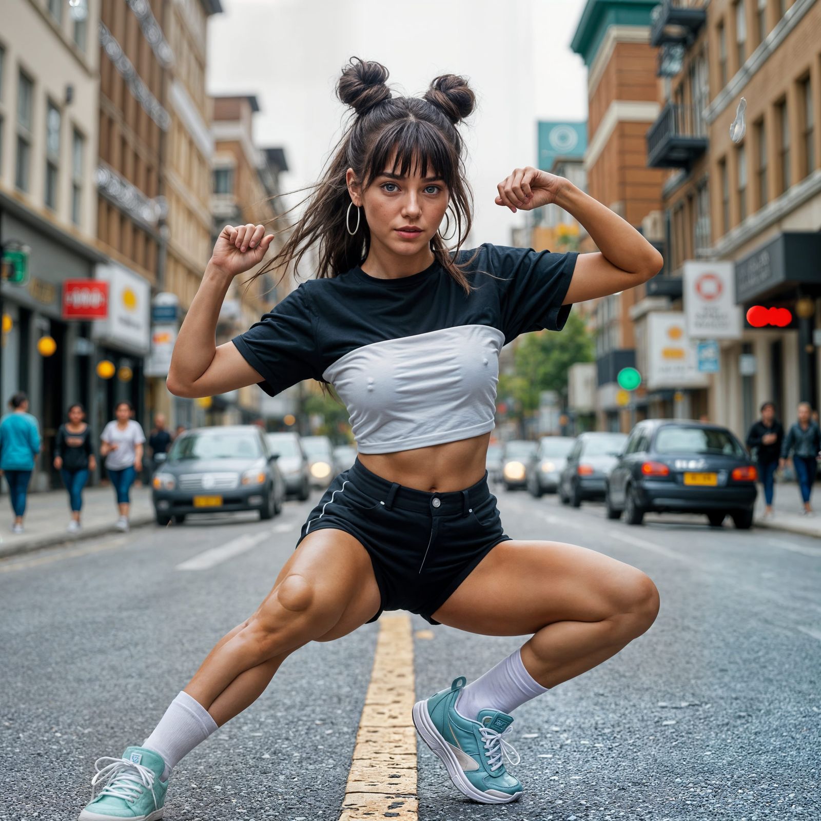 Blue-Eyed Brunette Dances Hip Hop in 90s Style