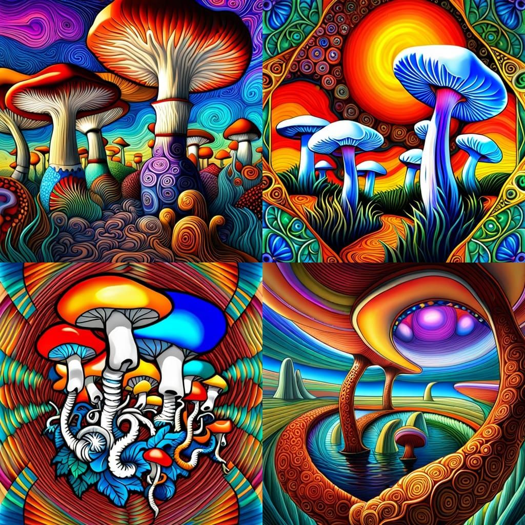 Surreal Mushroom Museum Exhibit in Steampunk Style