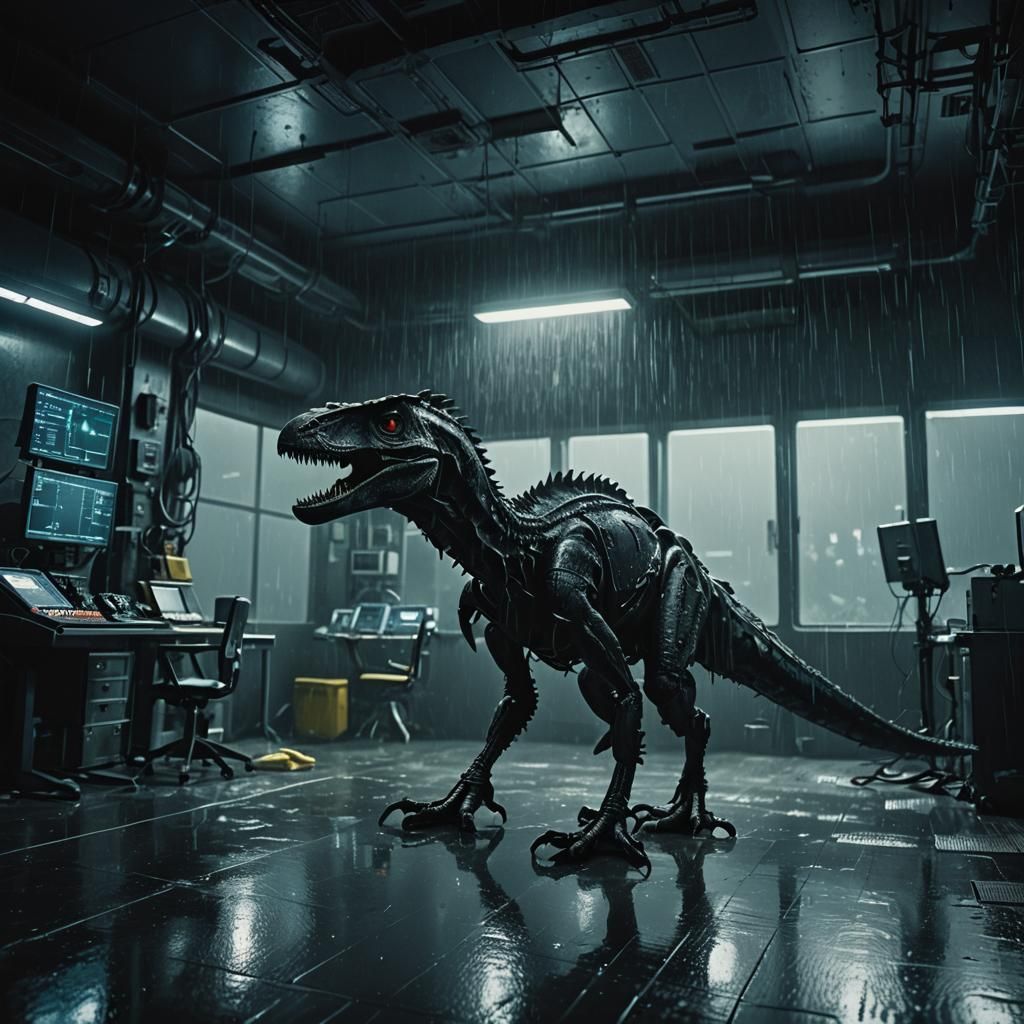 Sci-Fi Room with Rain and Fog in Cinematic Style