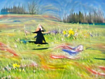 Witch in Sunny Meadow, Impressionistic Style