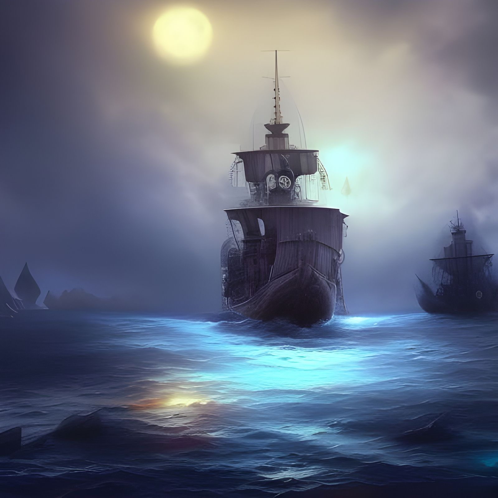 Fantastical Pirate Ship in Blue Tones