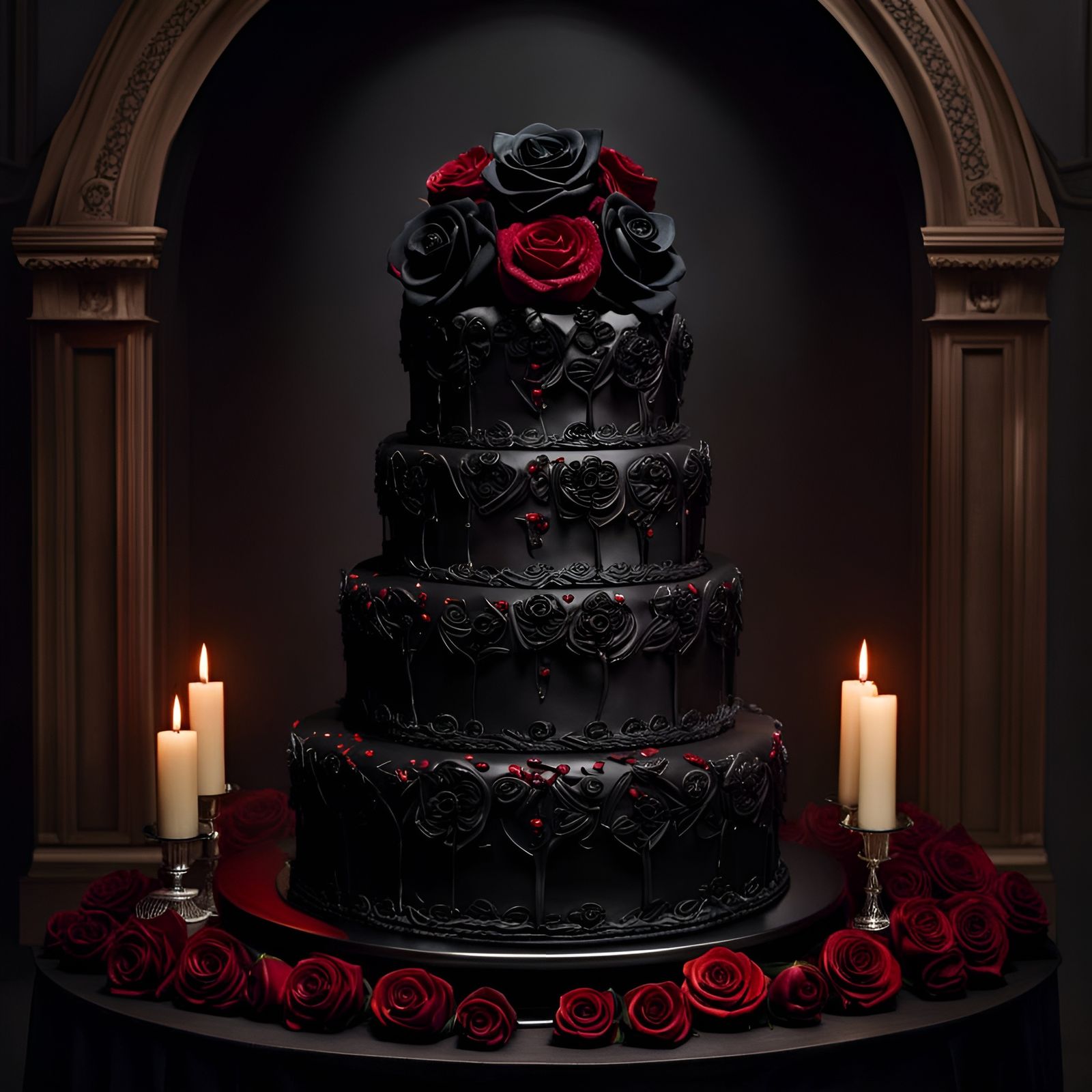 Scary Dark Gothic Wedding Cake with Black Roses
