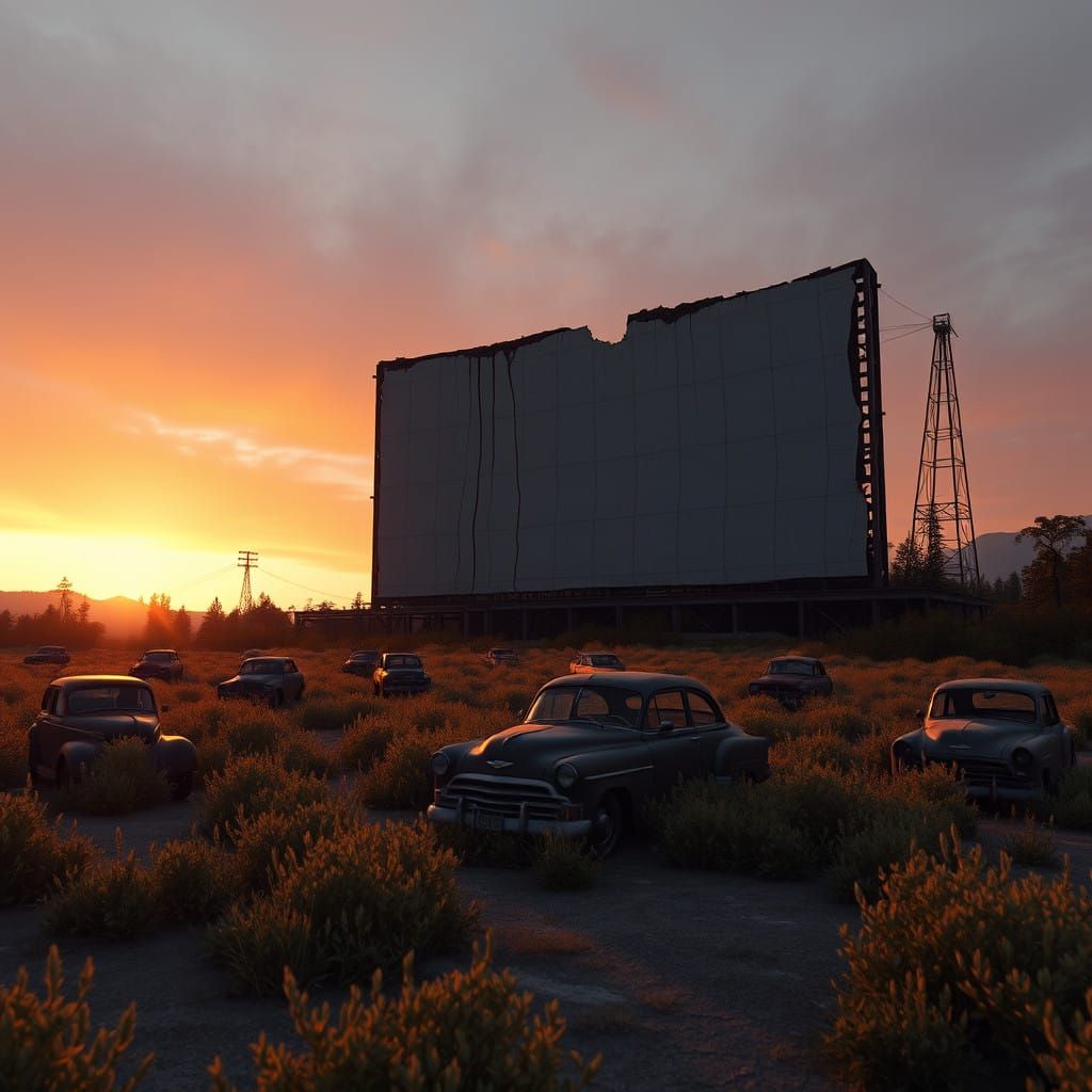 Abandoned Drive-in at Dusk in Epic, Cinematic Style