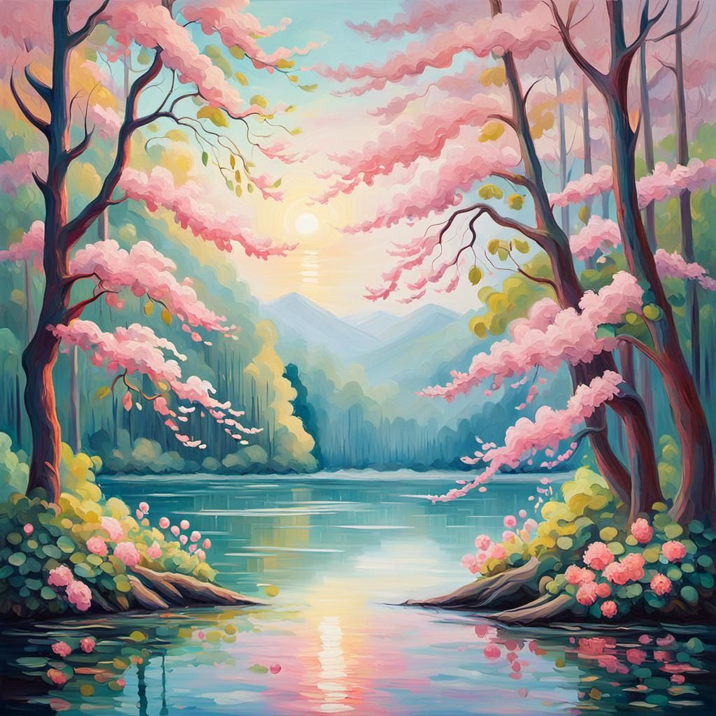 Pink Lake Forest in Fauvism Style