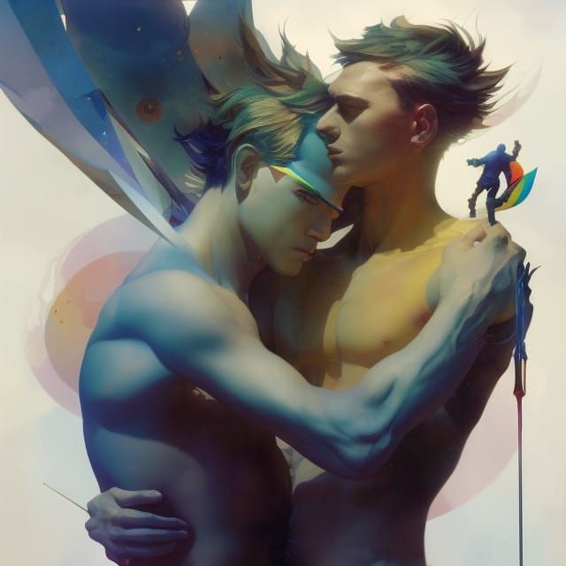 Celestial LGBT Lovers in Art Nouveau Mixed Media