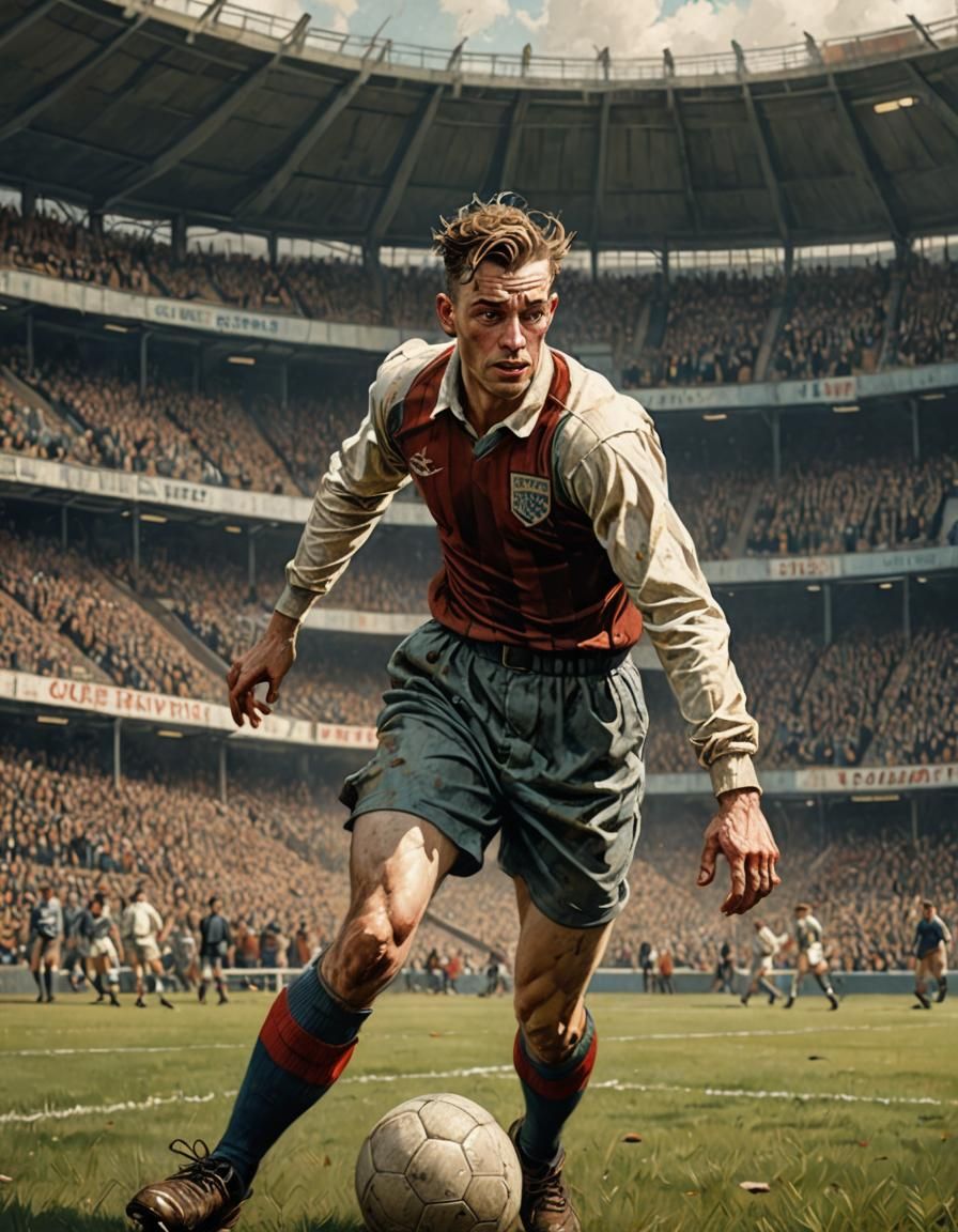 1940s Footballer in Stadium: Vintage Pin-Up Style