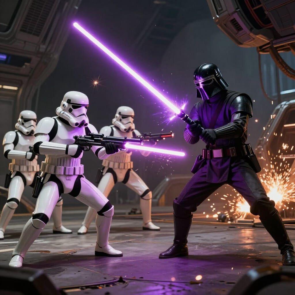 Mace Windu Battles Stormtroopers on Space Station