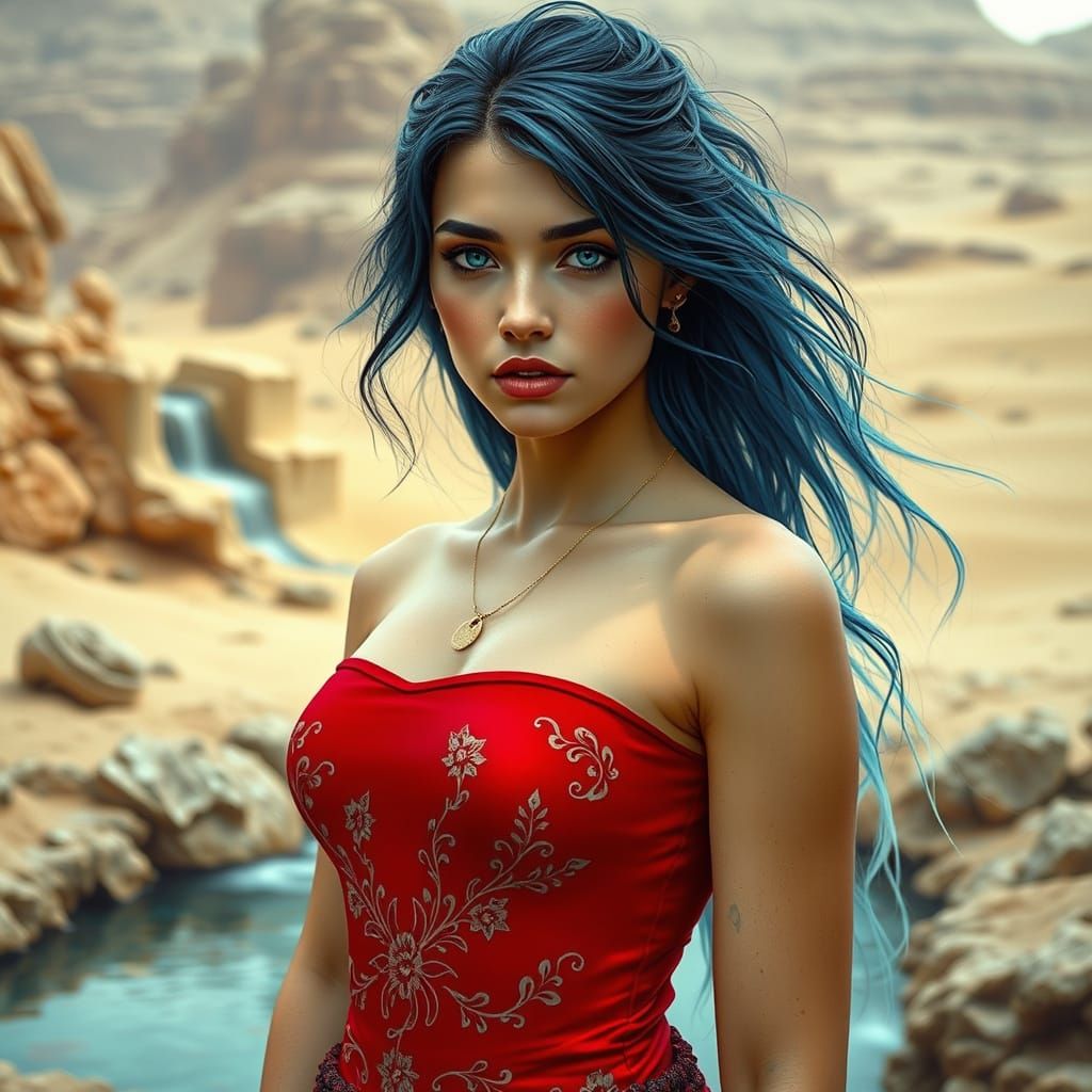 Mystical Desert Woman with Blue Hair
