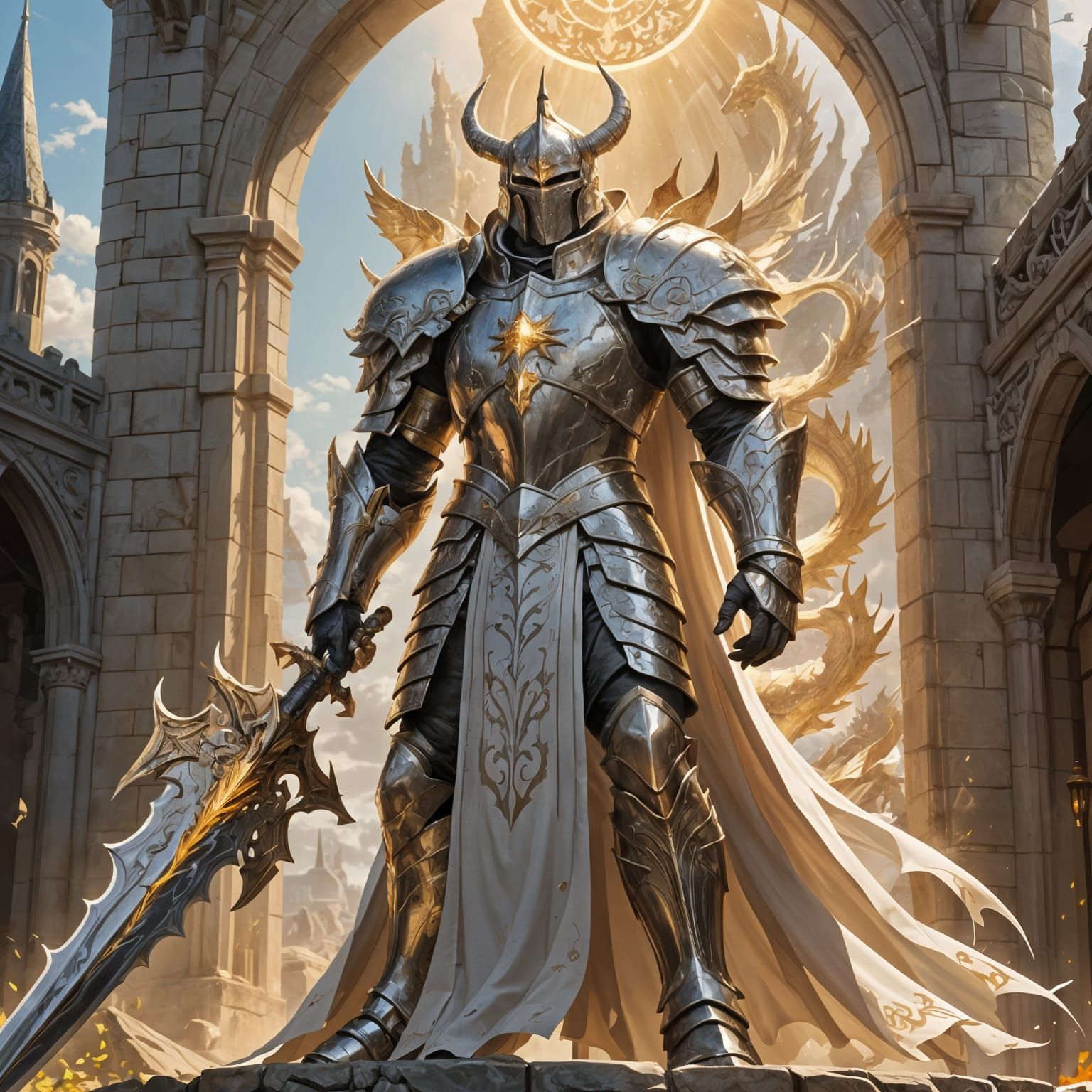 Heroic Platinum Paladin in Daylight, Warcraft Style