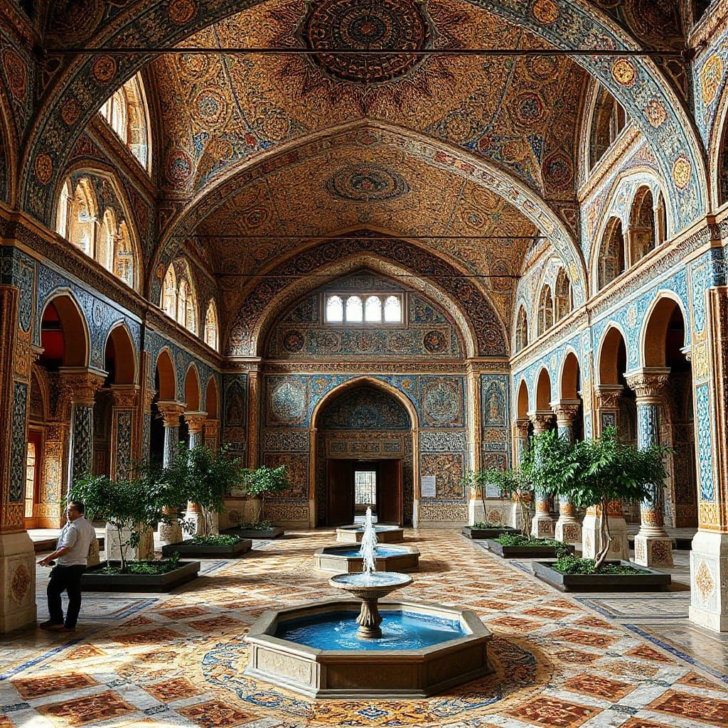 Palace of Alqarif: Isfahan Architecture and Mosaic Detail