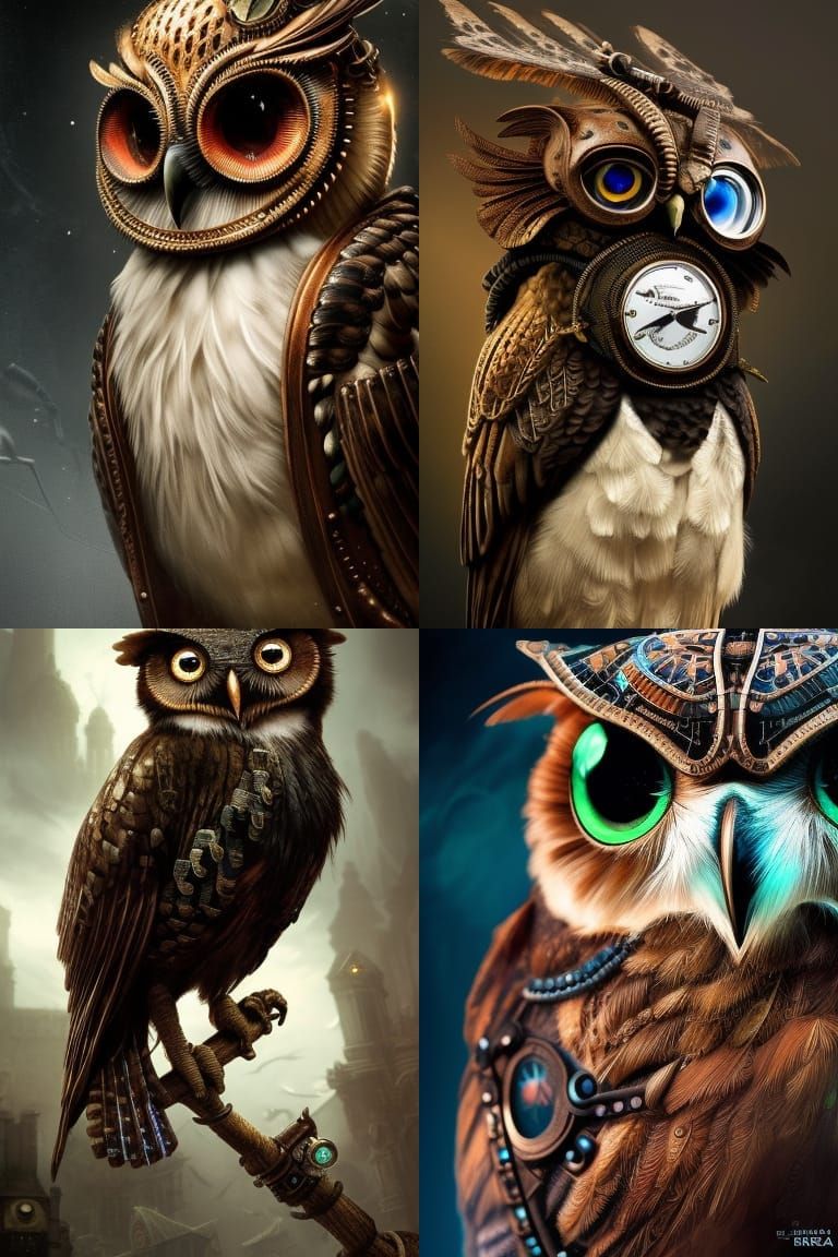 Steampunk Owl Hyperrealistic Photoillustration