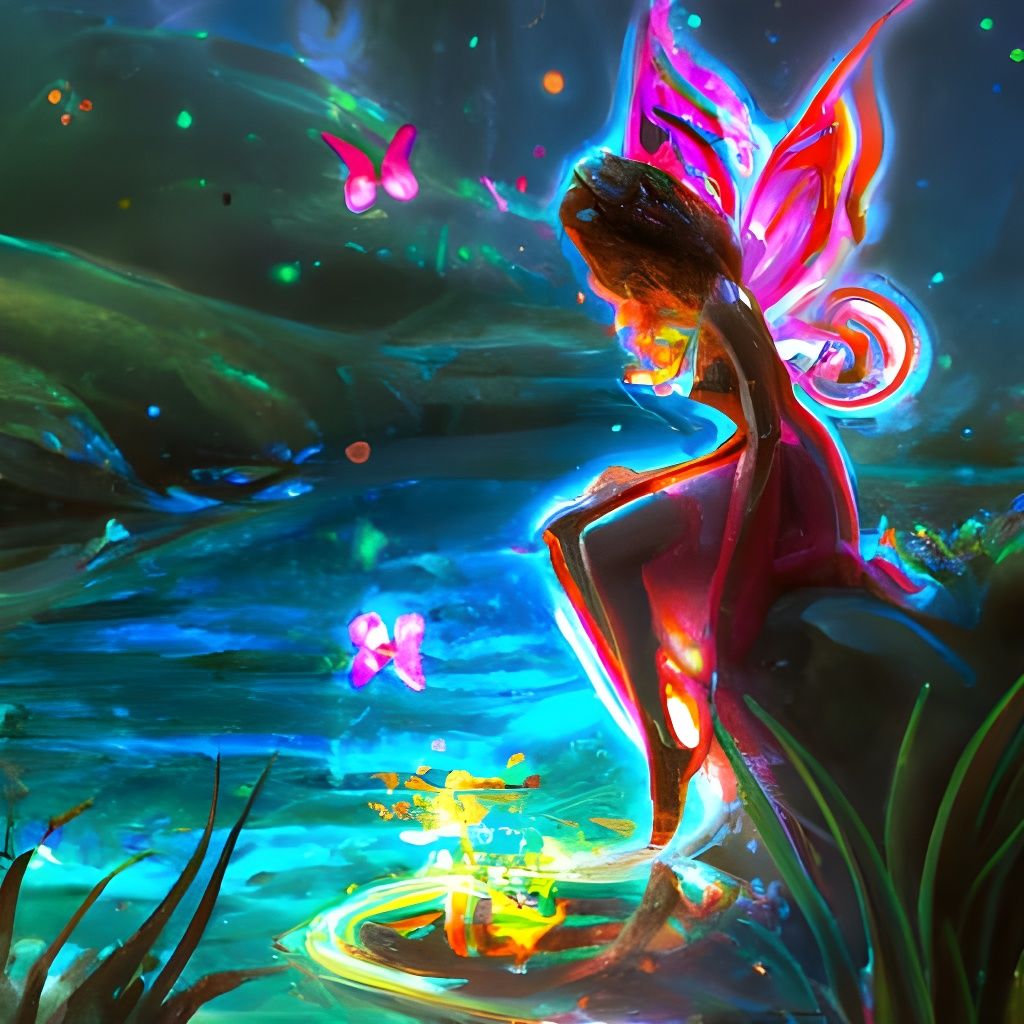 Neon Fairy Lights Up Pond in Art Deco Style