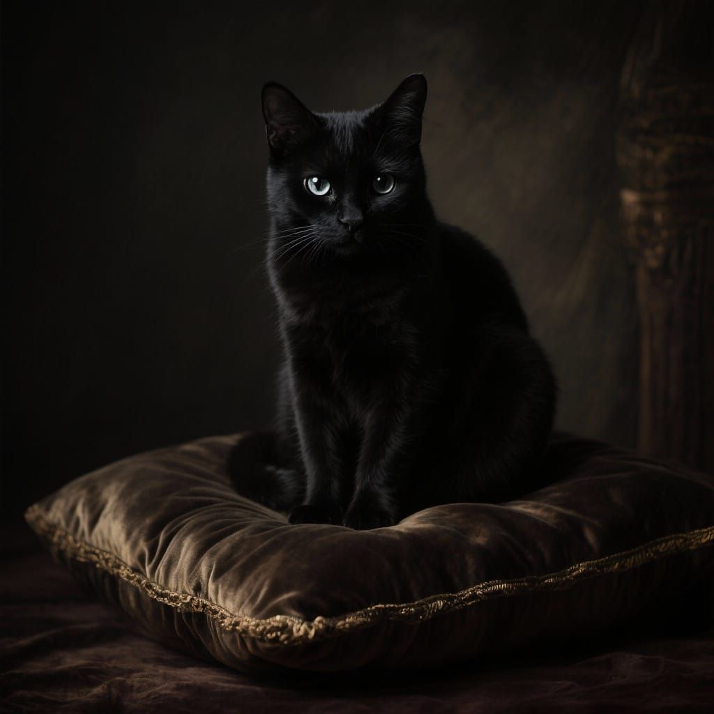 Regal Black Cat in Dramatic Chiaroscuro Lighting
