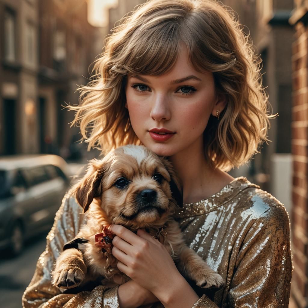 Taylor Swift and Puppy in Golden Hour Light