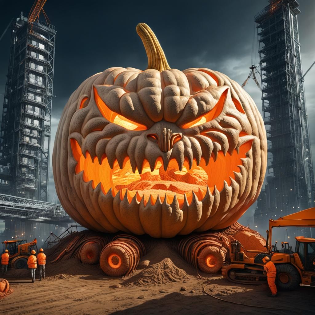 Giant pumpkin being expertly carved