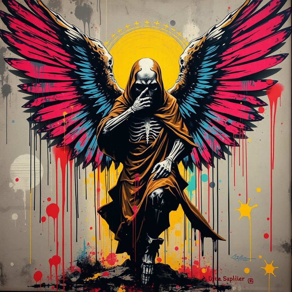 Banksy-Inspired Angel of Death Graffiti Art