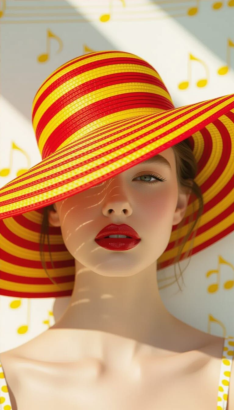 Dramatic Fashion Portrait with Striped Sun Hat