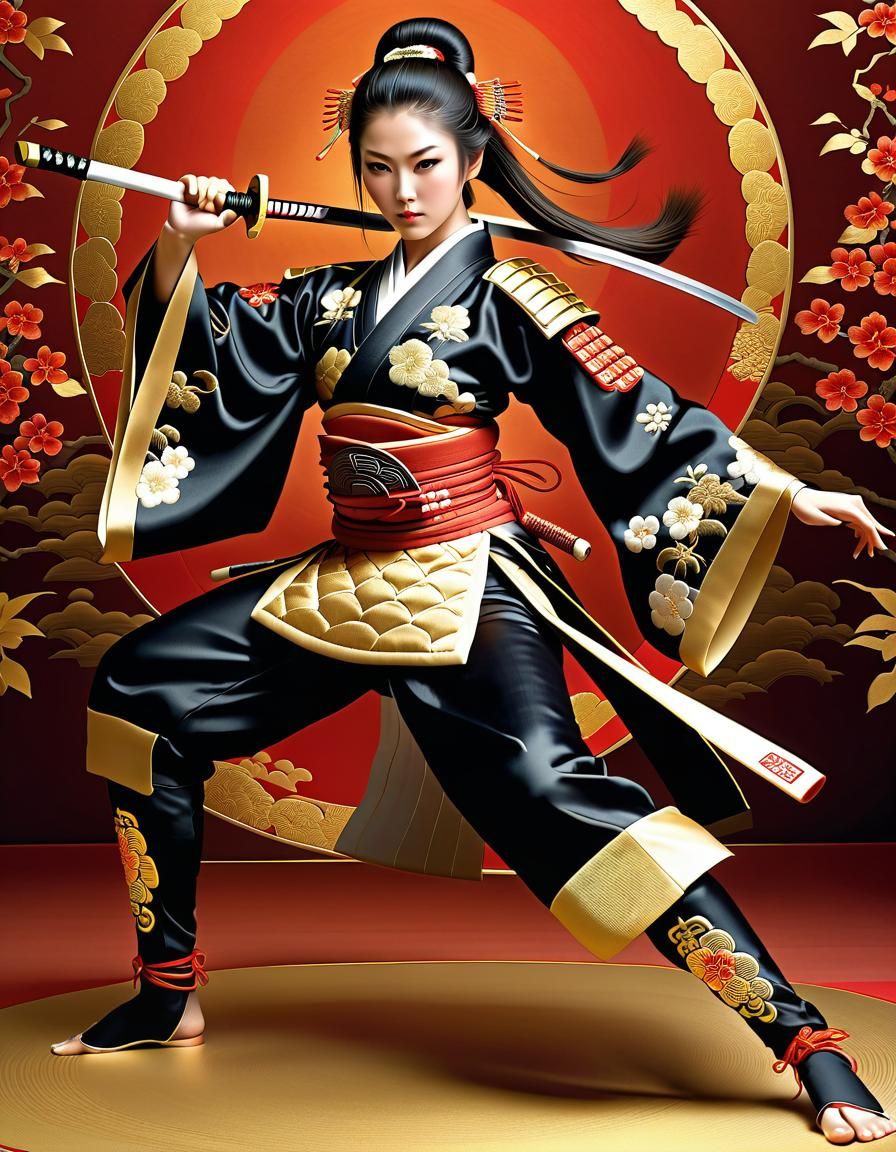 Fantasy Wallpaper: Samurai Woman in Ancient Costume Standing...