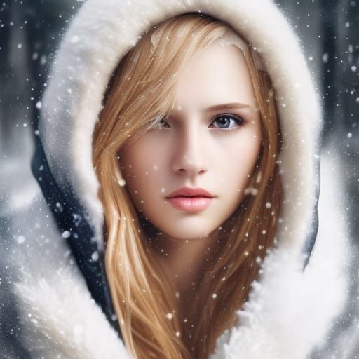Blonde Girl in Snowy Woods: Digital Portrait