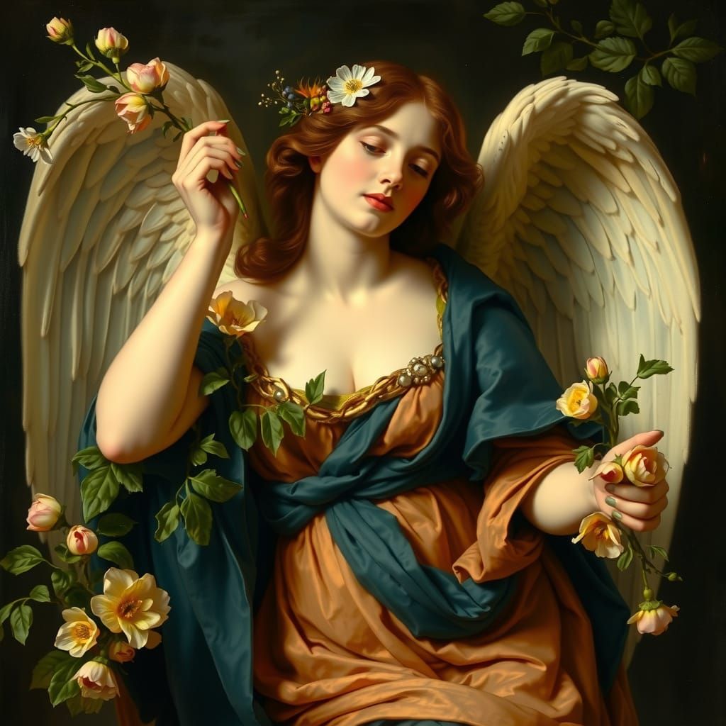 Baroque Female Angel in Vibrant Spring Bloom