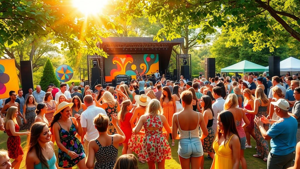 Joyful Outdoor Concert Scene in Vibrant Color