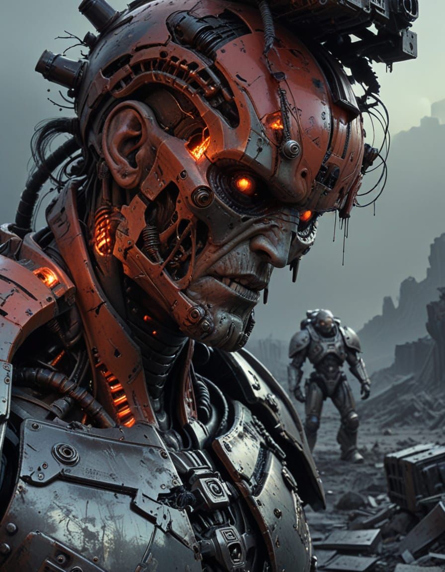 Cybernetic Warrior in Dark, Gritty Apocalypse