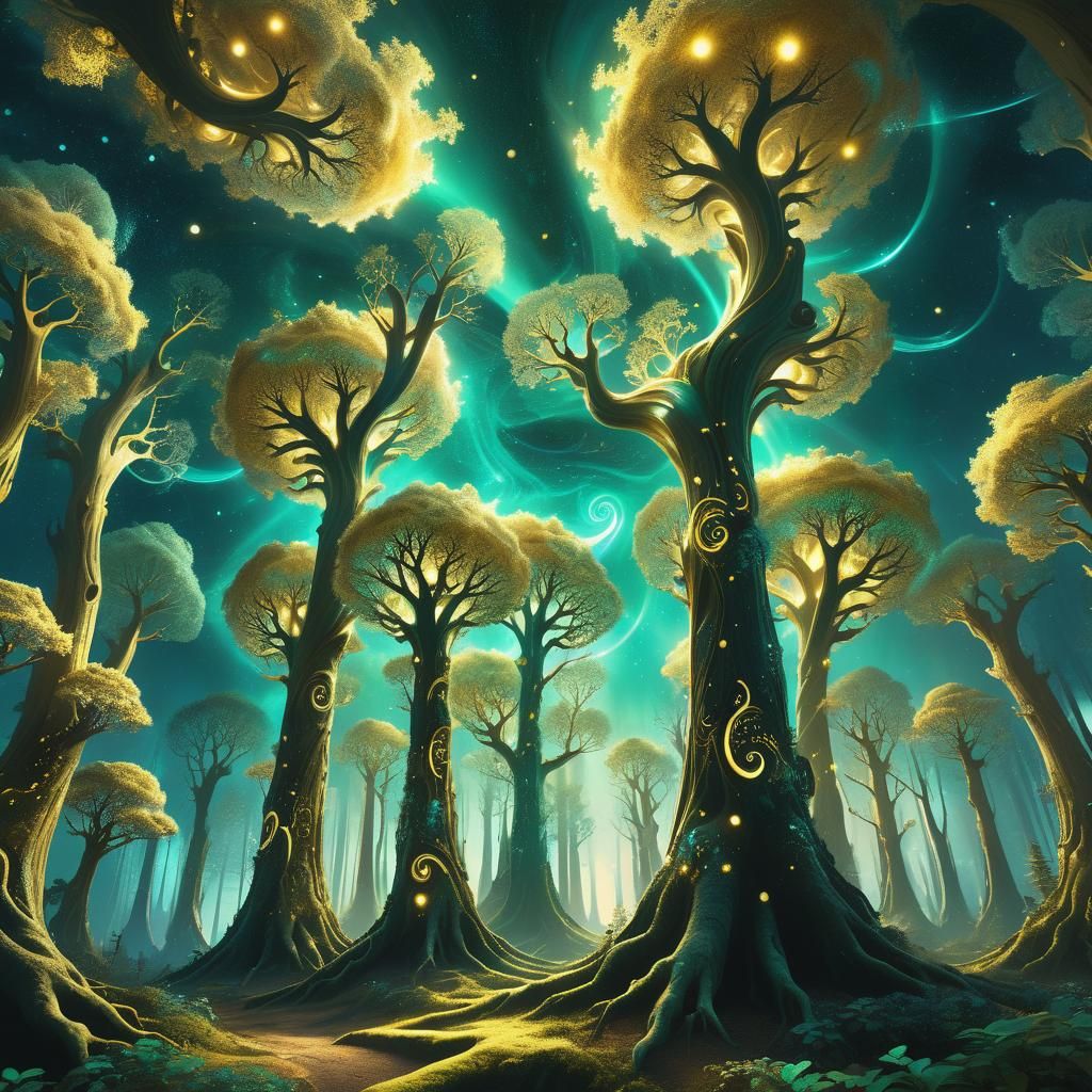 Surreal Celestial Groves in Vibrant Digital Art