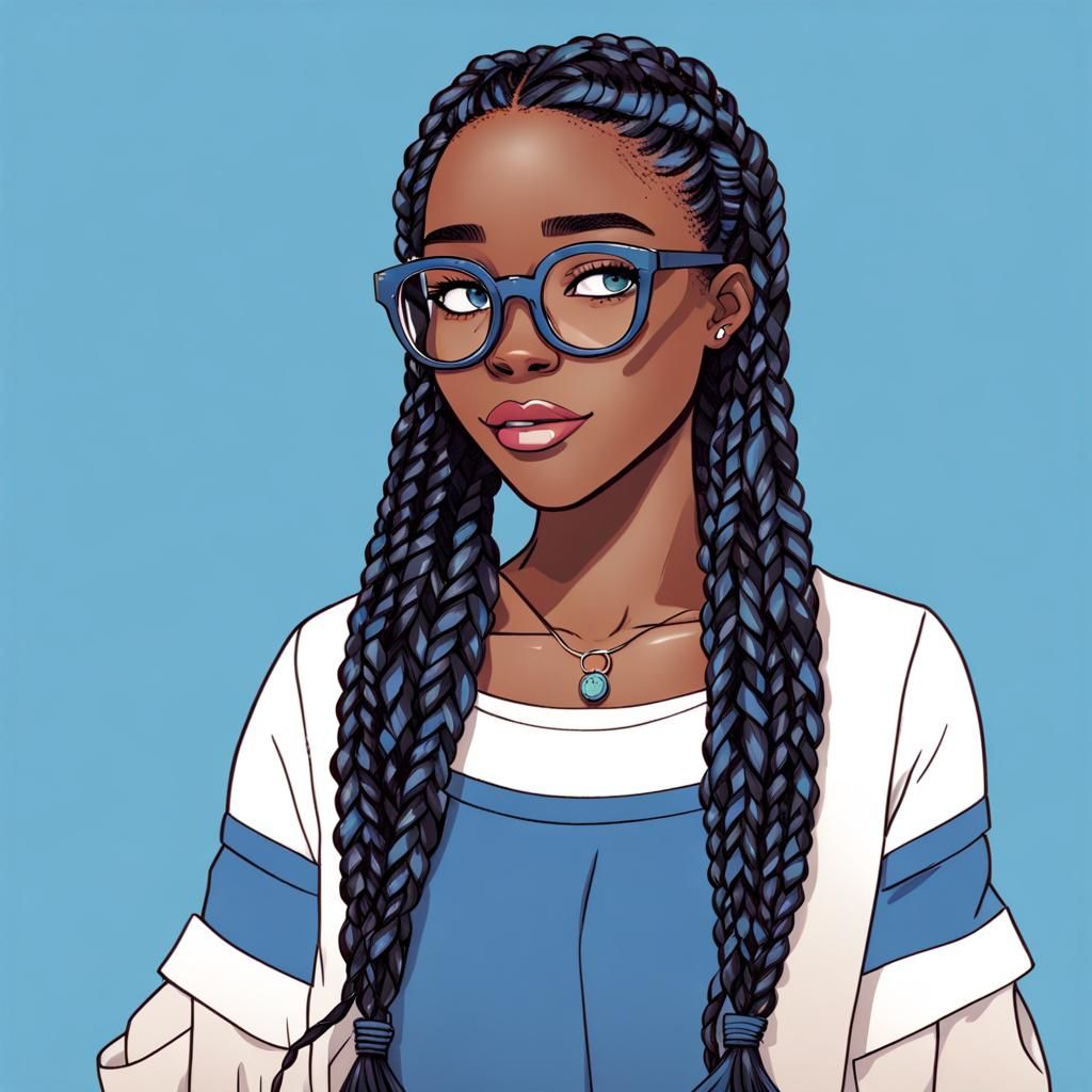 Animated Portrait of a Black Girl with Braids